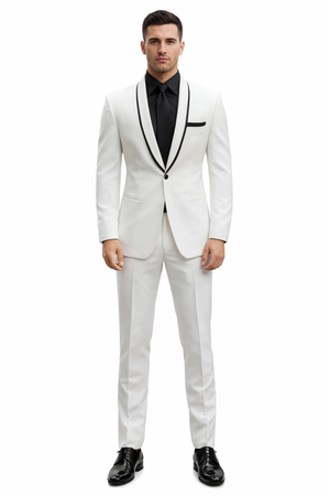 1 Button White Shawl Lapel Black Shirt Tuxedo