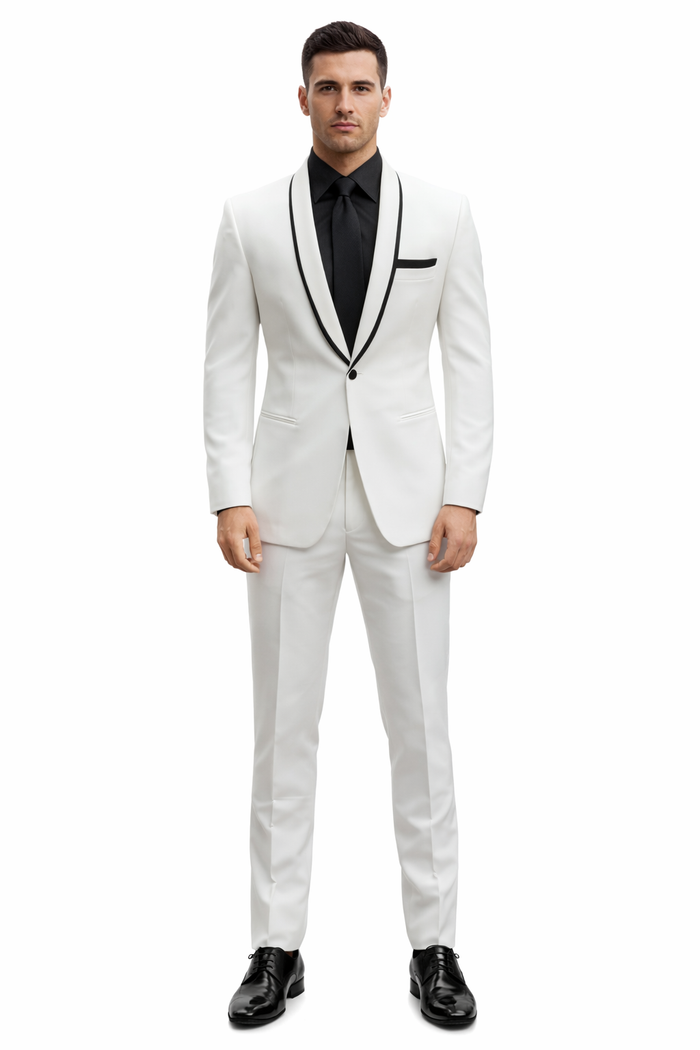 1 Button White Shawl Lapel Black Shirt Tuxedo