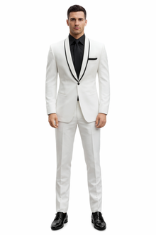 1 Button White Shawl Lapel Black Shirt Tuxedo