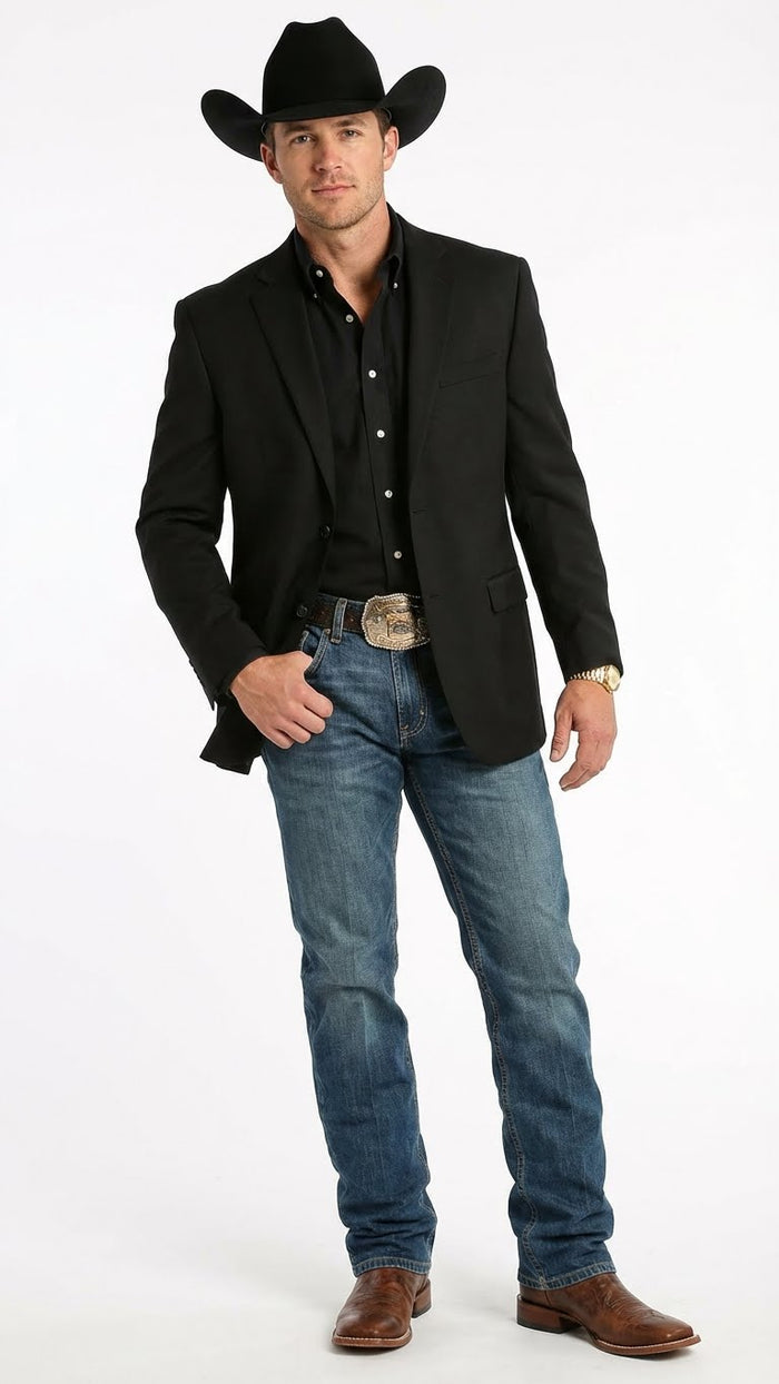 Men’s Black Western Blazer Jacket, Classic Cowboy Style Sport Coat for Casual Formal Wear