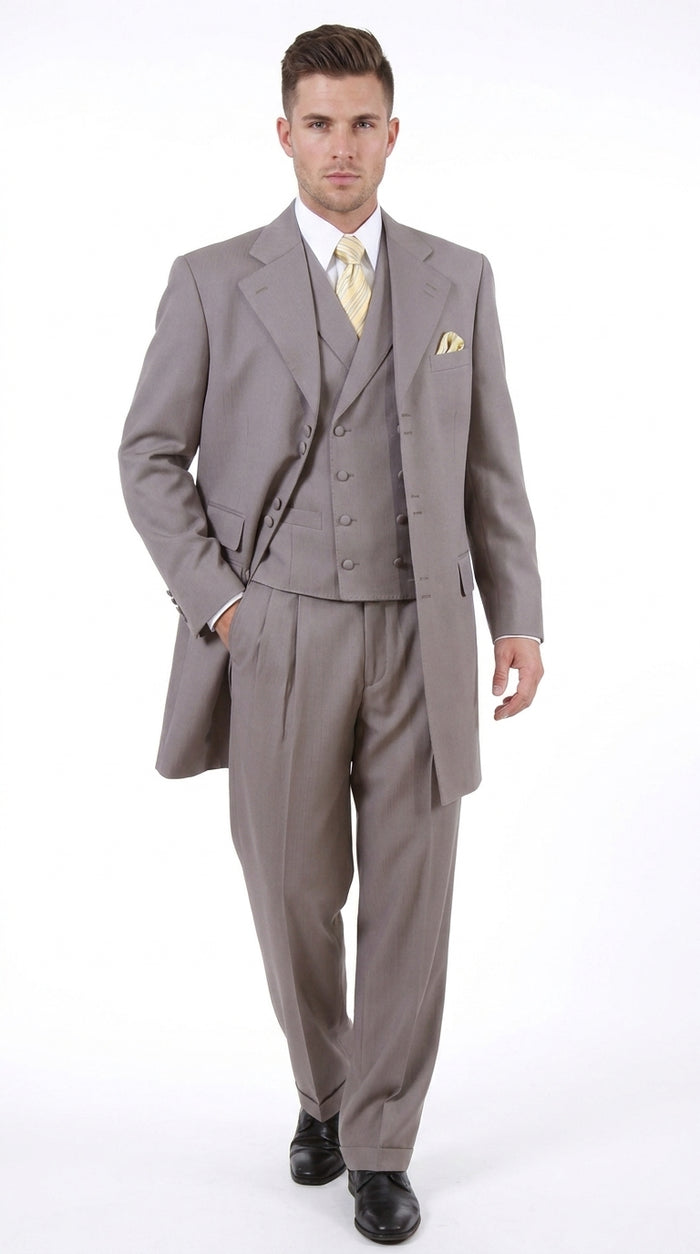 Men’s Light Kahki Sand 3-Piece Suit – Six-Button Jacket with Double-Breasted Vest and Pleated Pants Tan color Modern Fit