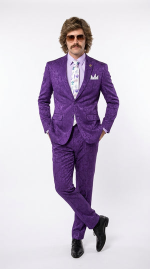 Men’s Purple Paisley 2-Piece Suit – 1970s Disco, Retro Rockabilly, Prom and Party Suit Modern Fit