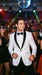 Men’s White Dinner Jacket Disco Blazer 1980s Sequin Style Jacket – Black Lapel Party Blazer, Formal Masquerade Club Wear Paisley Fabric + Bowtie
