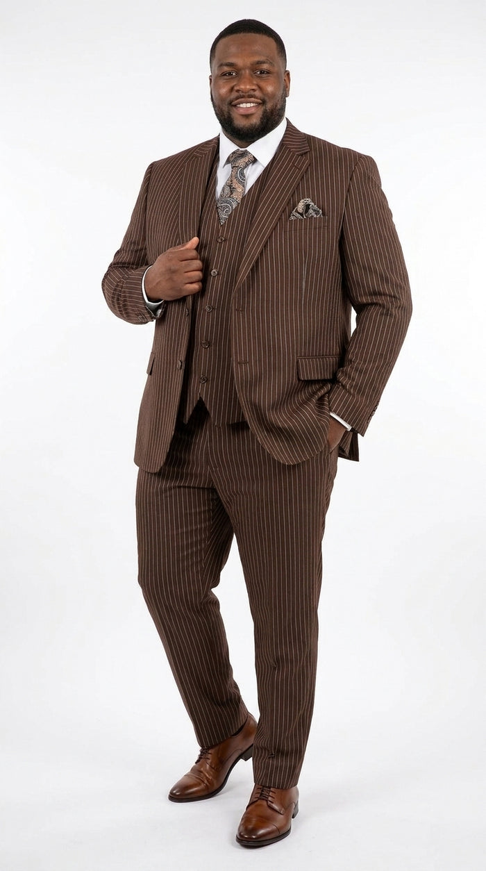 Men’s Brown Pinstripe Edwardian 3 Piece Suit – Vintage Victorian Wedding Suit with Vest