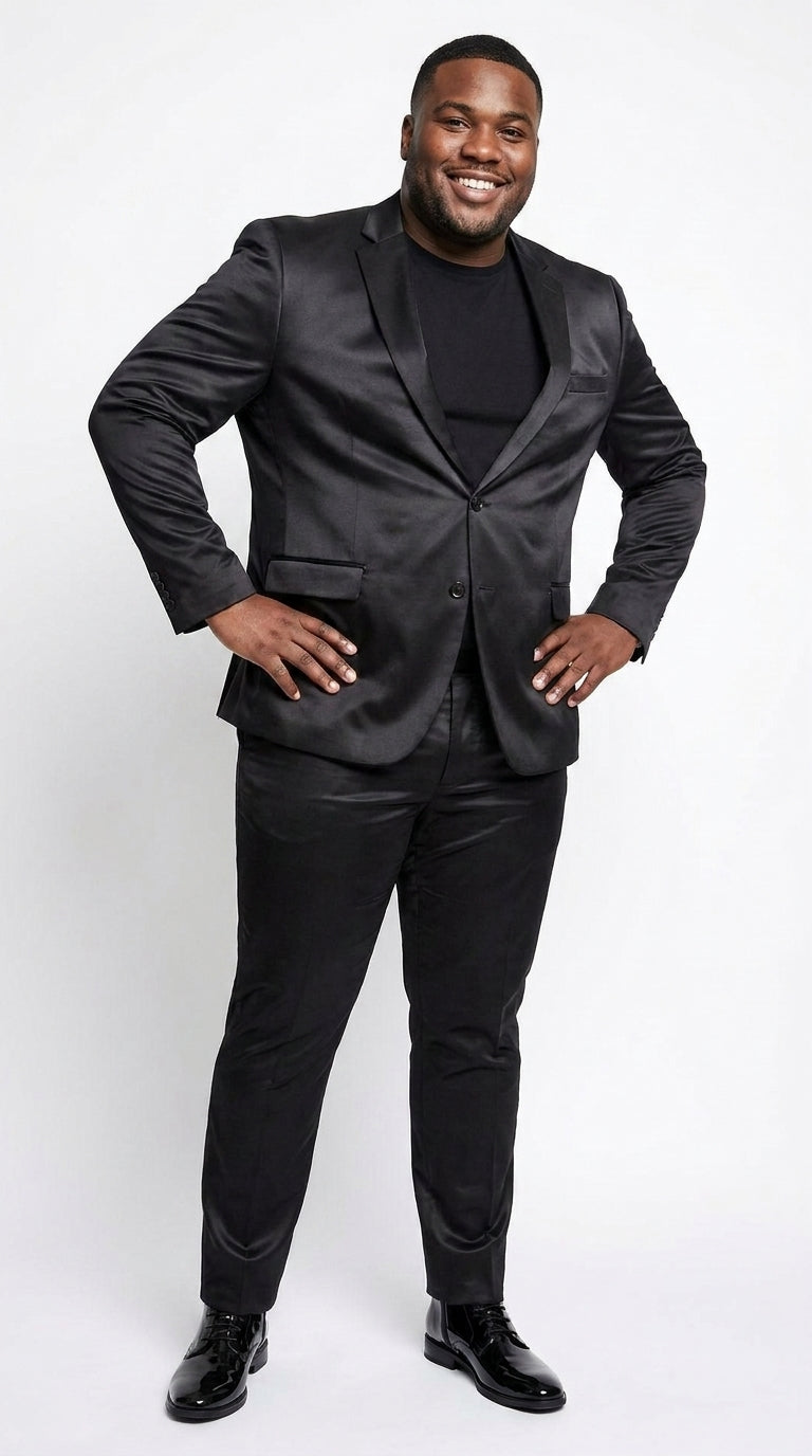 Men’s Black Shiny Sharkskin 2 Piece Suit, Formal Wedding Prom Party Dress Suit  Modern Fit