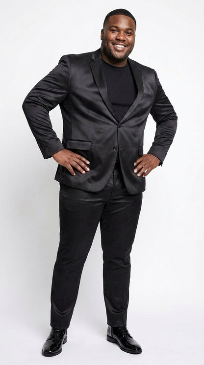 Men’s Black Shiny Sharkskin 2 Piece Suit, Formal Wedding Prom Party Dress Suit  Modern Fit