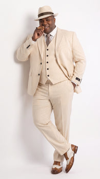 Men’s Ivory Cream Pinstripe 3-Piece Suit – 1920s Gangster Gatsby Wedding and Formal Suit