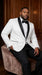 Men’s White Dinner Jacket Disco Blazer 1980s Sequin Style Jacket – Black Lapel Party Blazer, Formal Masquerade Club Wear Paisley Fabric + Bowtie