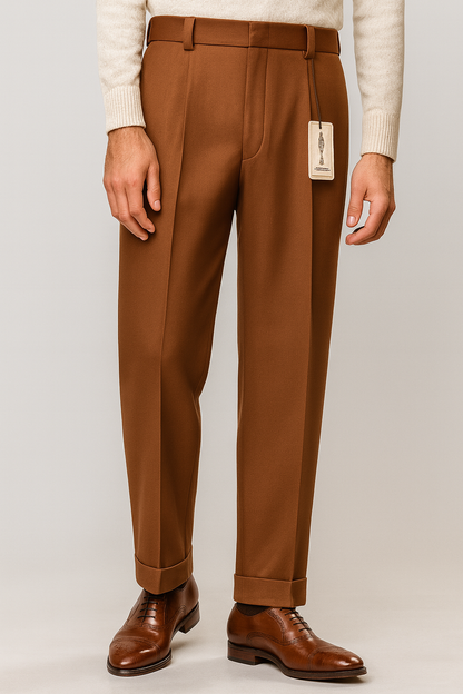 Mens Pant - Pleated Wide Leg - Copper - 100% Percent Wool Fabric