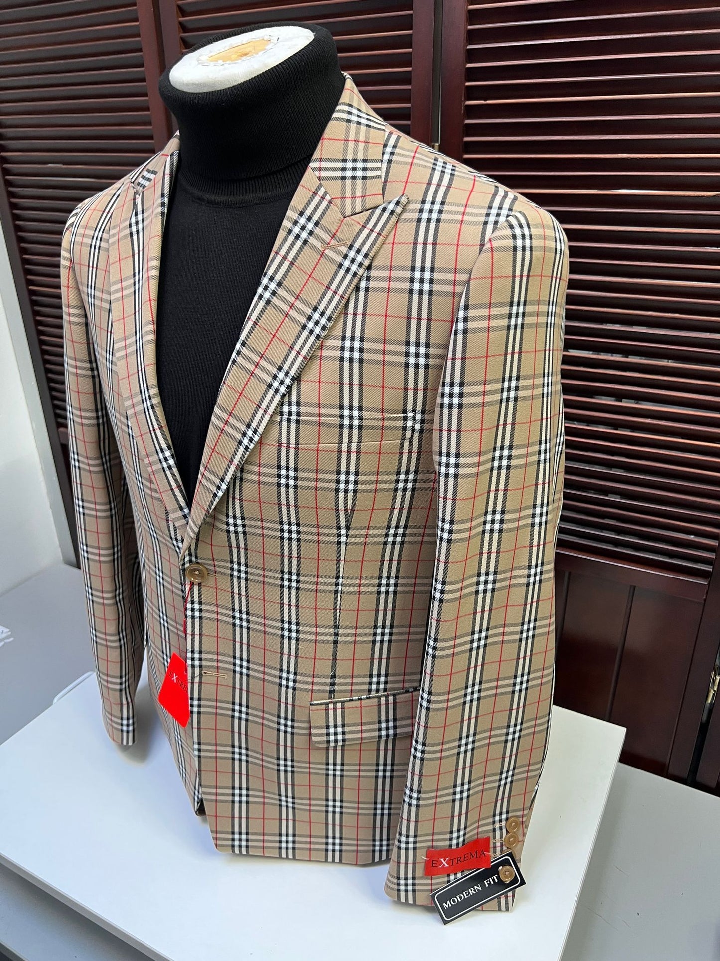 Classic Beige Checkered Blazer – Tan Plaid Sport Coat - Camel Windowpane Pattern - Image 6