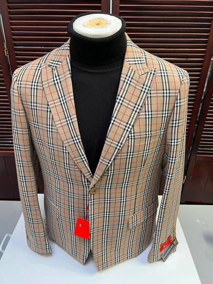 Classic Beige Checkered Blazer – Tan Plaid Sport Coat - Camel Windowpane Pattern - Image 5