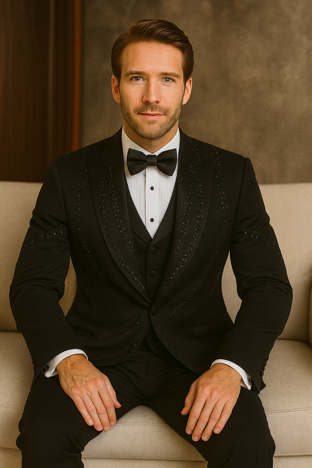 Black Italian Wool 3-Piece Modern Fit Tuxedo - Image 3