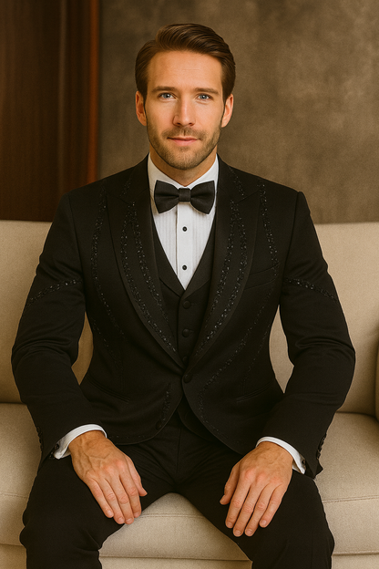 Black Italian Wool 3-Piece Modern Fit Tuxedo - Image 3