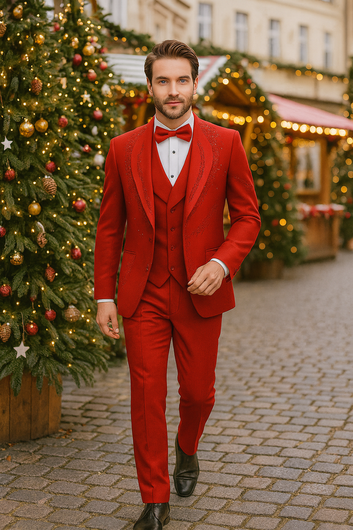 Italian Red Wool 3-Piece Modern Fit Tuxedo - Image 3