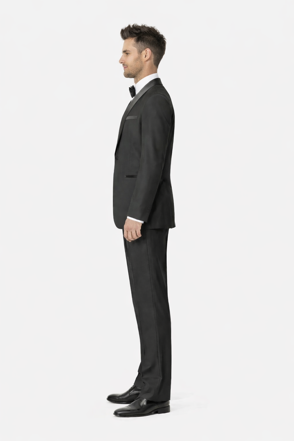 100%Poly Slim Fitted Traditional Fitc Cut 1 Button Black Best Designer One Button Black Tuxedo Suit For Men Slim Fit Black Tuxedo - Skinny Fit Tuxedo - Image 2