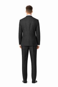 100%Poly Slim Fitted Traditional Fitc Cut 1 Button Black Best Designer One Button Black Tuxedo Suit For Men Slim Fit Black Tuxedo - Skinny Fit Tuxedo - Image 3