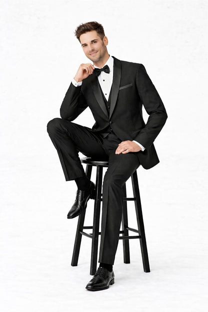 100%Poly Slim Fitted Traditional Fitc Cut 1 Button Black Best Designer One Button Black Tuxedo Suit For Men Slim Fit Black Tuxedo - Skinny Fit Tuxedo - Image 8