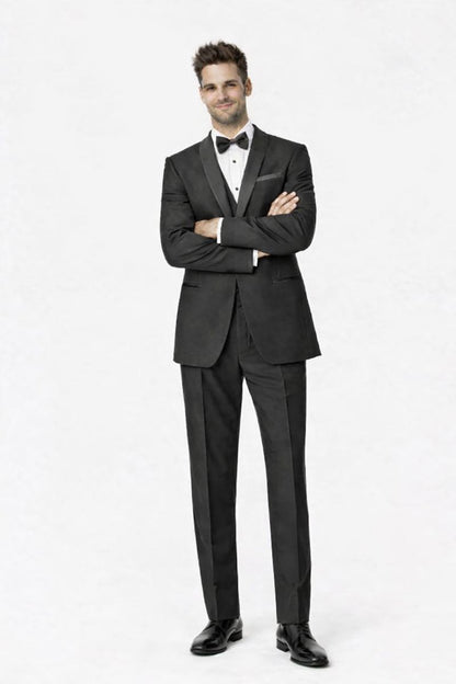100%Poly Slim Fitted Traditional Fitc Cut 1 Button Black Best Designer One Button Black Tuxedo Suit For Men Slim Fit Black Tuxedo - Skinny Fit Tuxedo - Image 4