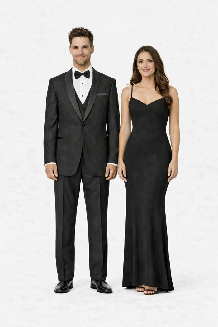100%Poly Slim Fitted Traditional Fitc Cut 1 Button Black Best Designer One Button Black Tuxedo Suit For Men Slim Fit Black Tuxedo - Skinny Fit Tuxedo - Image 6