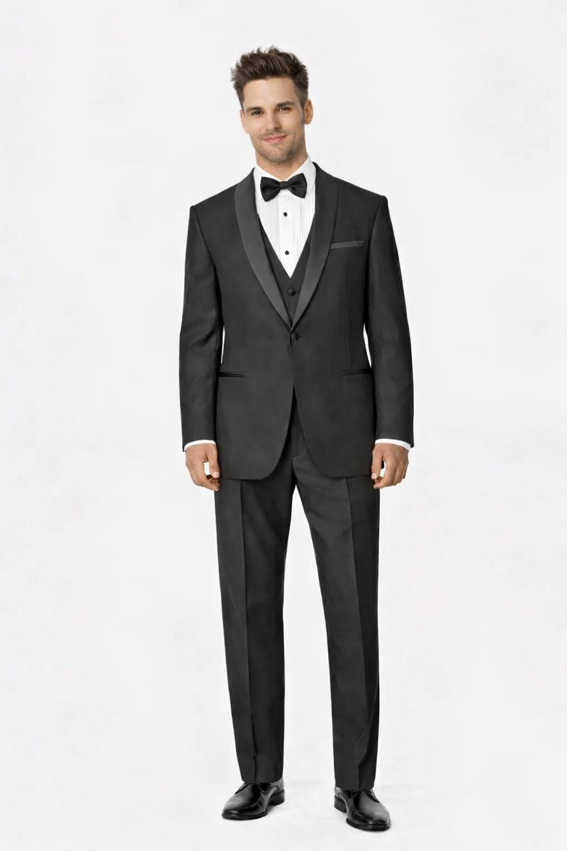 100%Poly Slim Fitted Traditional Fitc Cut 1 Button Black Best Designer One Button Black Tuxedo Suit For Men Slim Fit Black Tuxedo - Skinny Fit Tuxedo