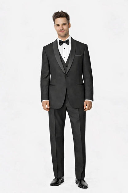 100%Poly Slim Fitted Traditional Fitc Cut 1 Button Black Best Designer One Button Black Tuxedo Suit For Men Slim Fit Black Tuxedo - Skinny Fit Tuxedo