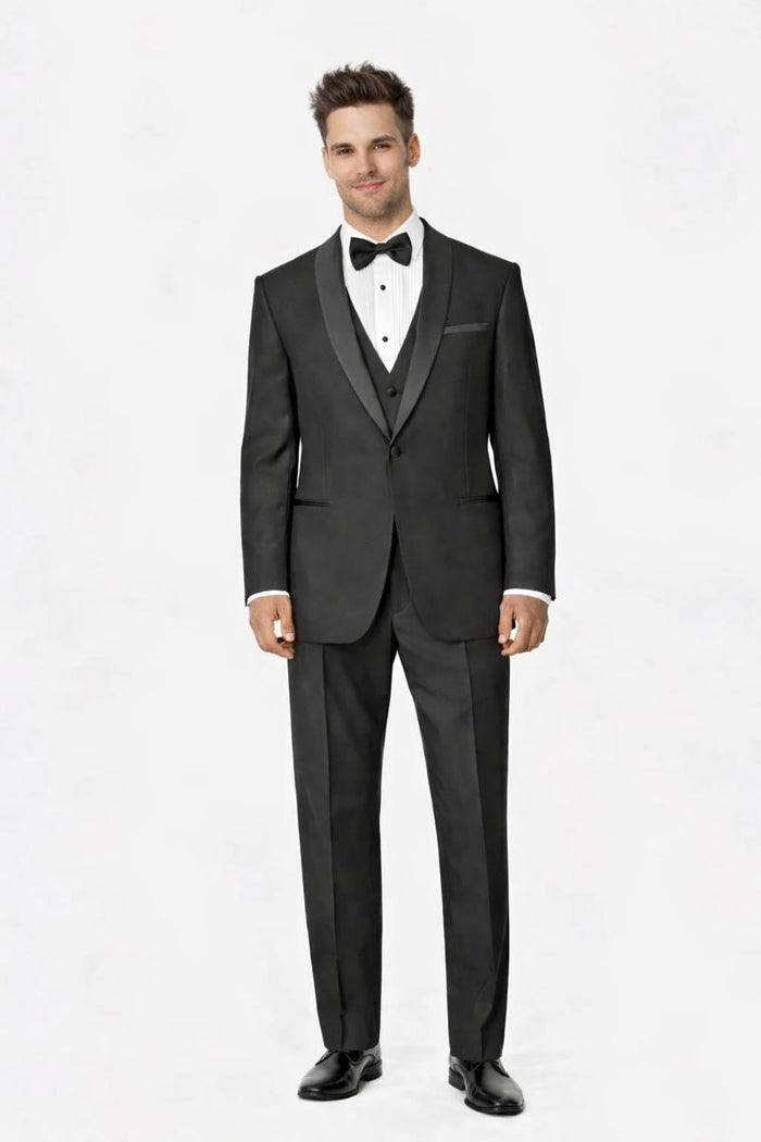100%Poly Slim Fitted Traditional Fitc Cut 1 Button Black Best Designer One Button Black Tuxedo Suit For Men Slim Fit Black Tuxedo - Skinny Fit Tuxedo