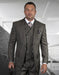 Mens One Button Wool Wide Peak Lapel Vested Pleated Pant Suit in Charcoal Grey