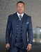 Mens One Button Wool Wide Peak Lapel Vested Pleated Pant Suit in Sapphire