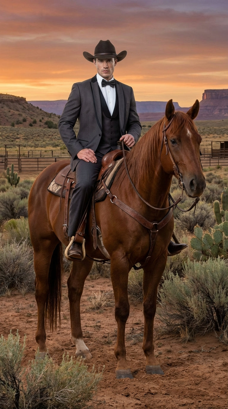 Charcoal Gray Western Tuxedo for Men | Classic Three Piece Formal Wedding and Evening Cowboy Tuxedo Suit With Trim Peak Lapel - Image 8