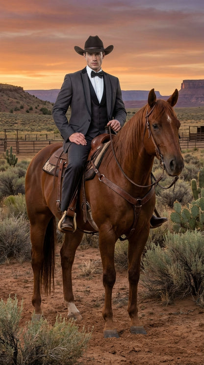 Charcoal Gray Western Tuxedo for Men | Classic Three Piece Formal Wedding and Evening Cowboy Tuxedo Suit With Trim Peak Lapel - Image 8