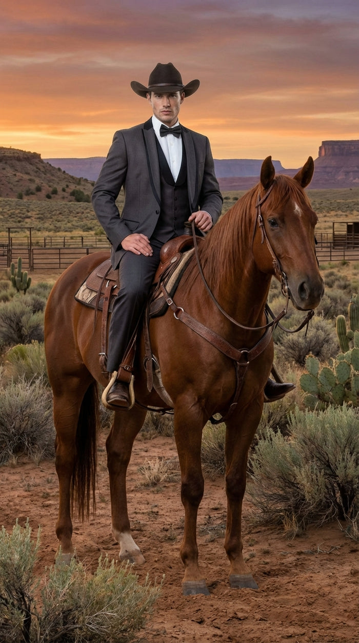 Charcoal Gray Western Tuxedo for Men | Classic Three Piece Formal Wedding and Evening Cowboy Tuxedo Suit With Trim Peak Lapel - Image 8