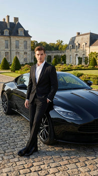 Tiglio Designer Men’s Black Single Button Tuxedo Suit – Formal Black Business and Wedding Suit Shawl Collar  Super 150's Wool Fabric