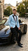 Men’s Baby Blue Tuxedo Blazer with Black Lapel – Formal Dinner Jacket for Wedding, Prom and Evening Events  in Sky Light Blue Color