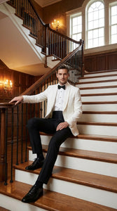 Men's White Dinner Jacket Tuxedo Blazer with Black Satin Shawl Lapel  With Black Tuxedo Pants - Image 10