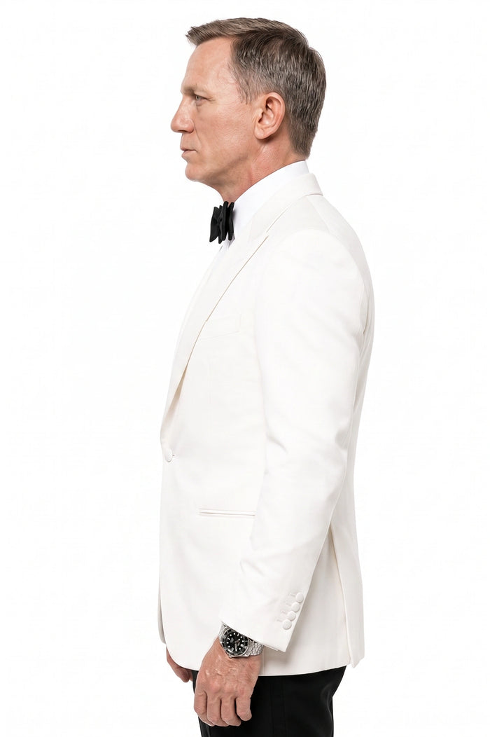 Men’s Pure White Dinner Jacket Blazer – James Bond Style Formal Tuxedo Blazer for Wedding, Black Tie & Evening Wear