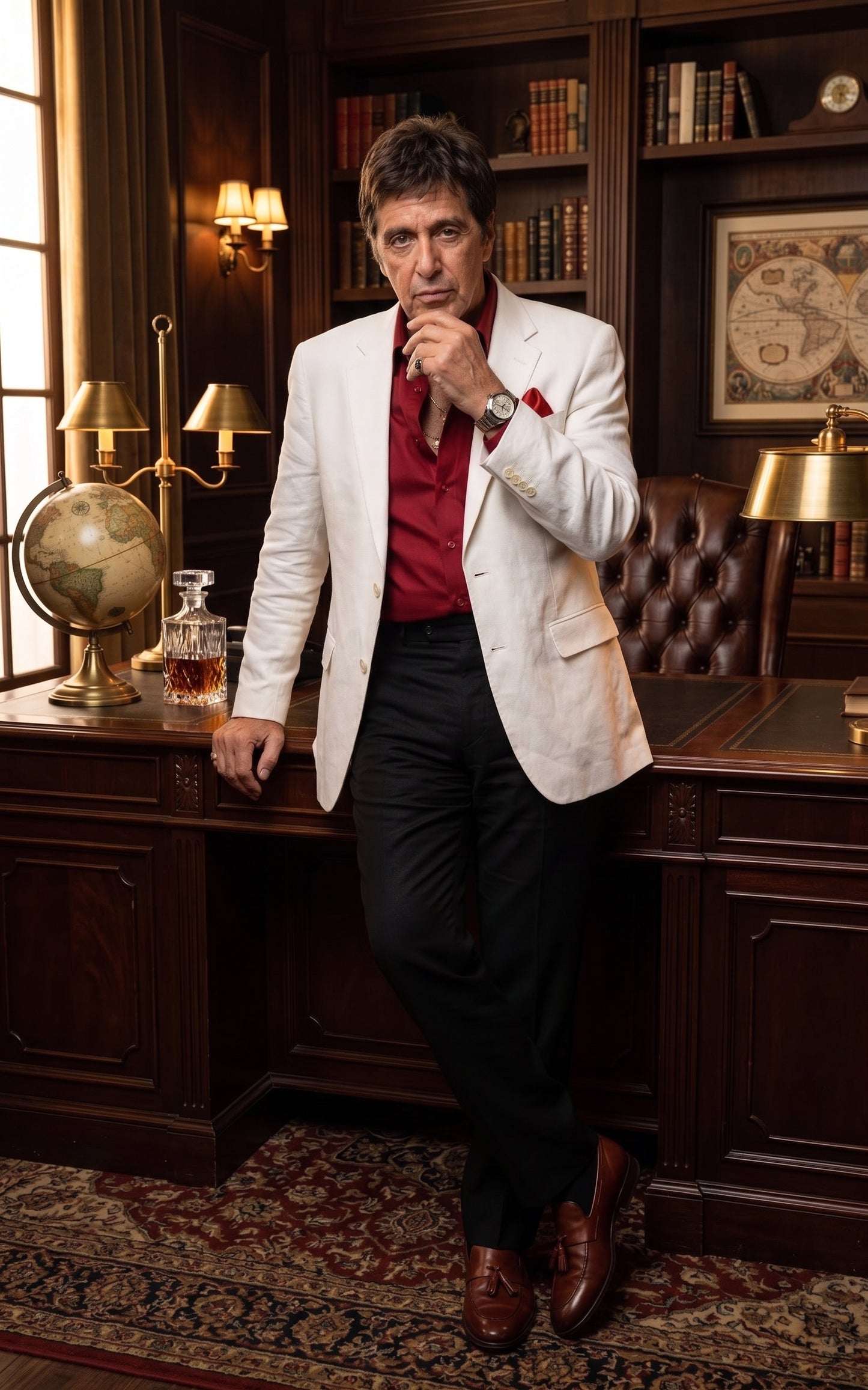 Tony Montana’s White Blazer Red Shirt Black Pants – Men’s White Blazer Outfit with Red Shirt and Black Trousers for Party, Wedding and Vintage Style Wear