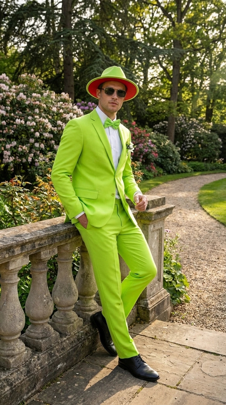Men’s Neon Green Suit – Bright Lime Green Fashion Suit for Prom, Party, Stage Performance and Statement Formal Wear Modern Fit Neon Green / 52 Long