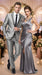Men’s Silver Sharkskin Tuxedo Suit with Black Piping – Shiny Two Button Formal Suit for Wedding, Prom and Party Wear