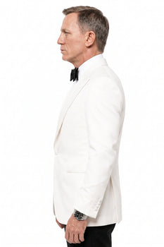 Men’s Pure White Dinner Jacket Blazer – James Bond Style Formal Tuxedo Blazer for Wedding, Black Tie & Evening Wear