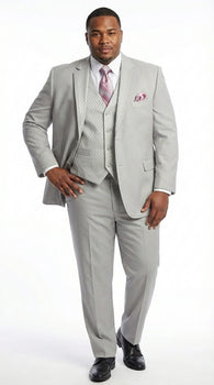 Men’s Light Gray 3 Piece Suit – Ice Silver Gray Formal Suit Set with Vest, Patterned Lapel and Tie for Wedding, Prom and Business Events