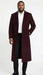 Men’s Burgundy Long Coat – Classic Fit Wool Blend Overcoat - Topcoat Full length