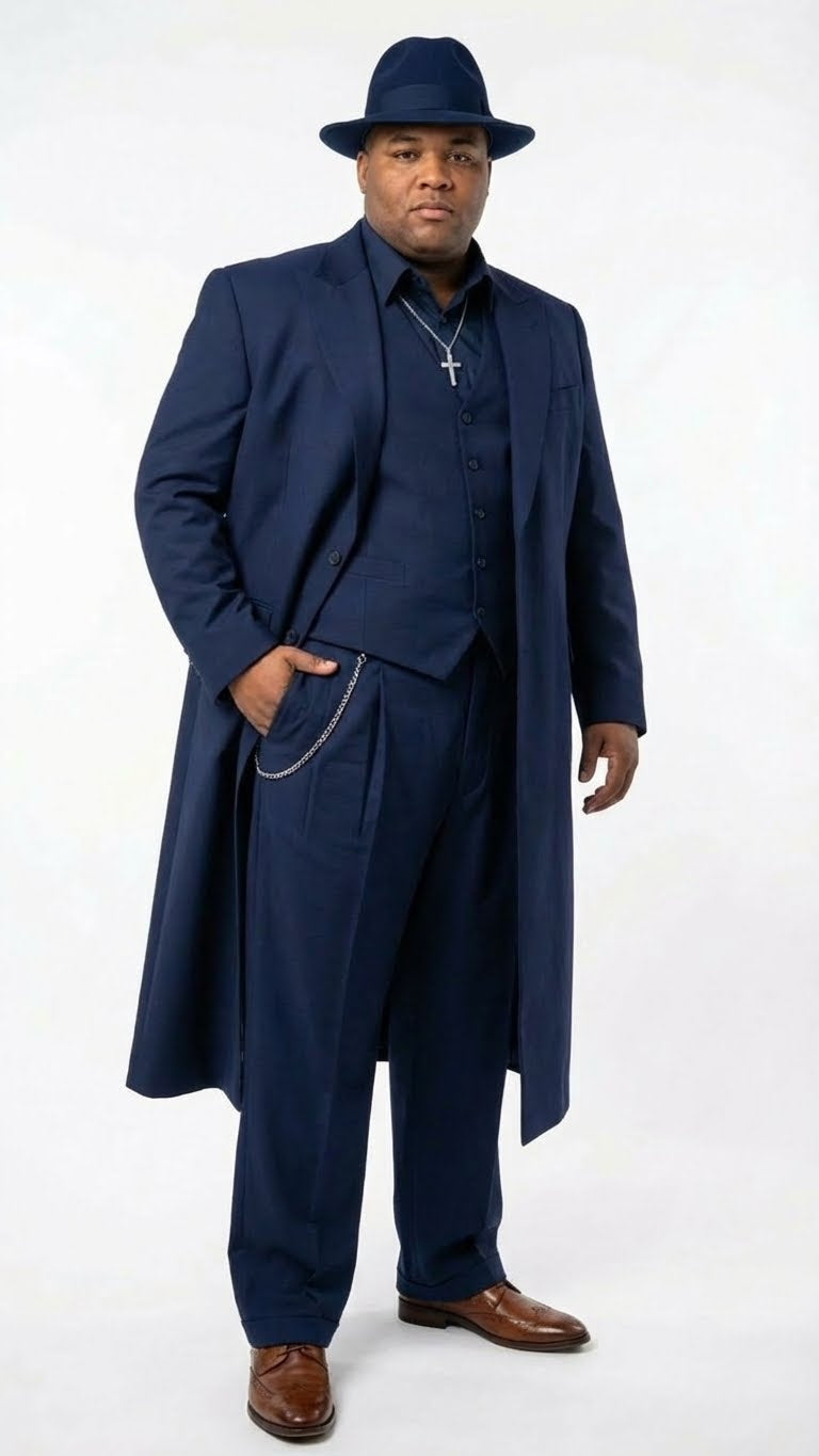 スーツ3P COOL STRUTTIN' & CO. Navy / Black 38 Men's Navy Blue 1920s Zoot Suit – Long Mafia Gangster Three
