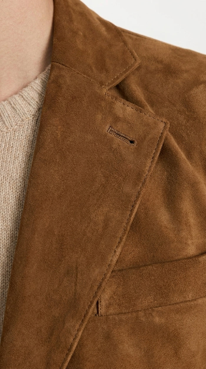 Men’s Camel Brown Suede Leather Blazer – Classic Two Button Suede Sport Coat