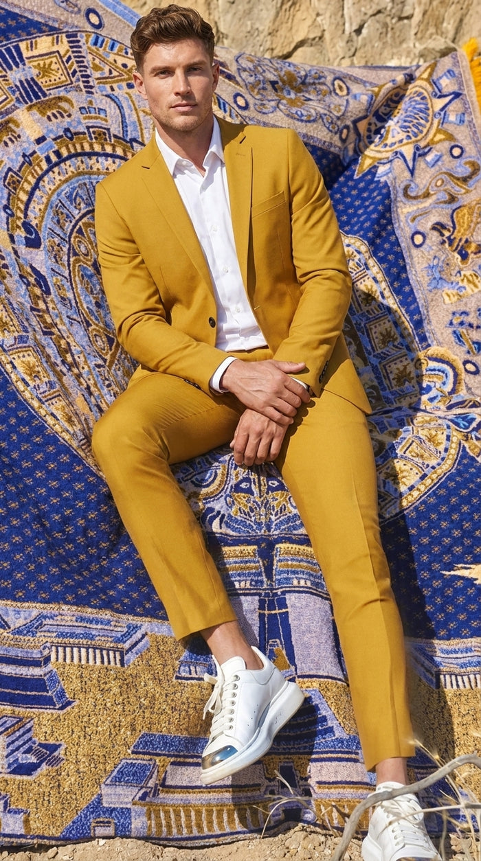 Men’s Gold Mustard Color Suit – Wedding & Prom Formal Suit Outfit, Modern Blazer and Pants