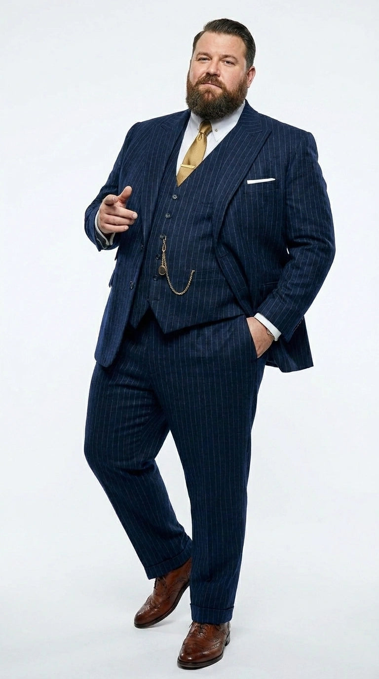 Men’s Navy Blue Pinstripe 3 Piece Suit, Thomas Shelby Inspired Vintage Formal Suit for Weddings, Parties, Prom, and Special Events Modern Fit