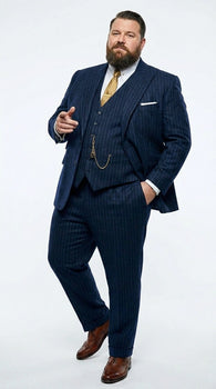 Men’s Navy Blue Pinstripe 3 Piece Suit, Thomas Shelby Inspired Vintage Formal Suit for Weddings, Parties, Prom, and Special Events