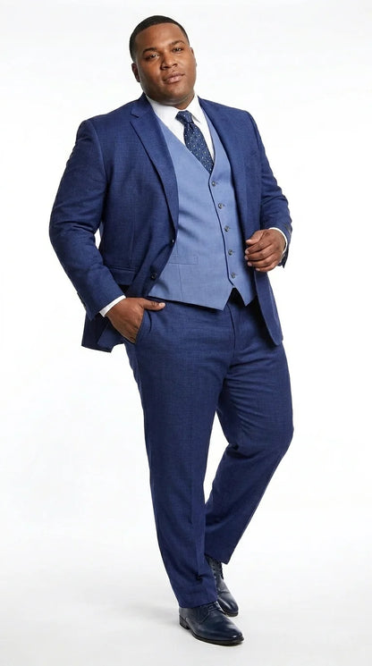 Vitali Men’s Navy Blue 3 Piece Suit with Light Blue Vest, Textured Formal Dress Suit for Weddings, Prom, Business Events, and Parties Modern Fit