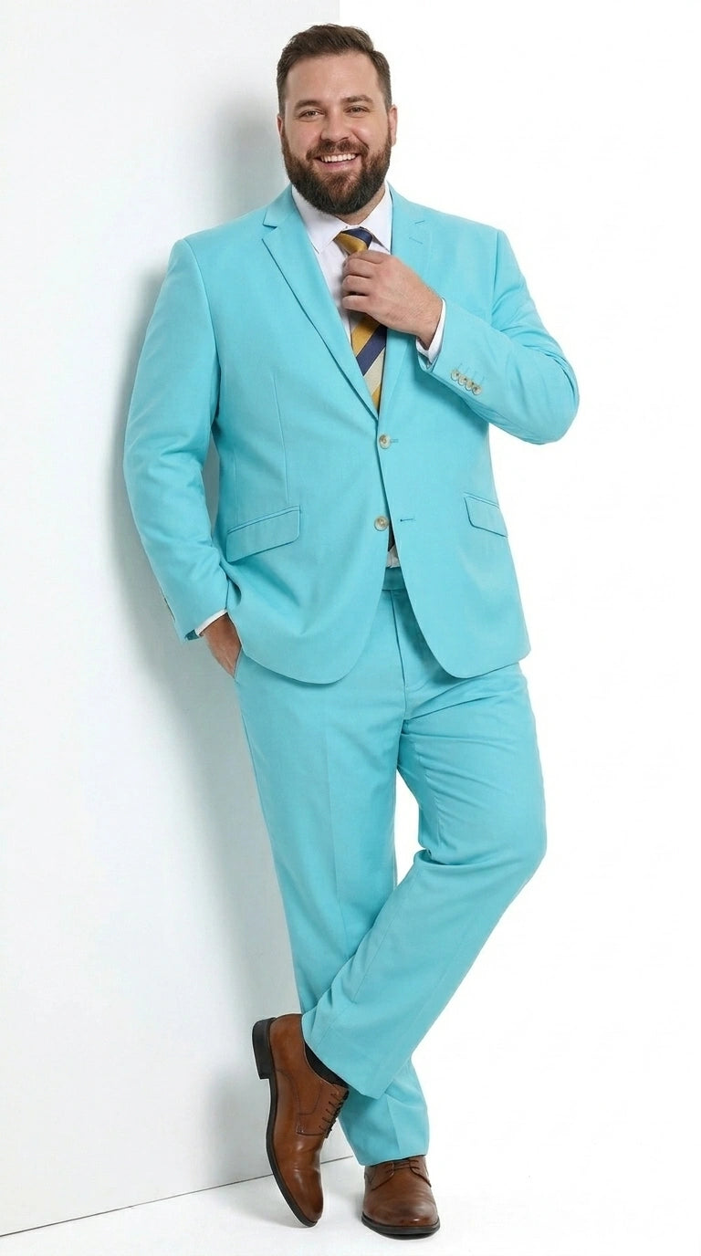 Men’s Aqua Blue 2 Piece 2 Button Suit, Formal Dress Suit for Weddings, Prom, Parties, Summer Events, Turquoise Light blue Modern Fit