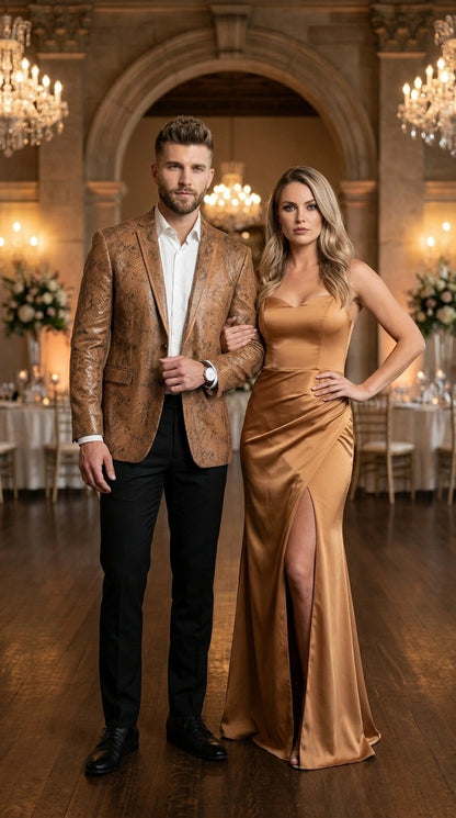 Men’s Tan Snakeskin Print Blazer, Brown Sport Coat Camel Alligator Crocodile Animal Print leopard Jacket