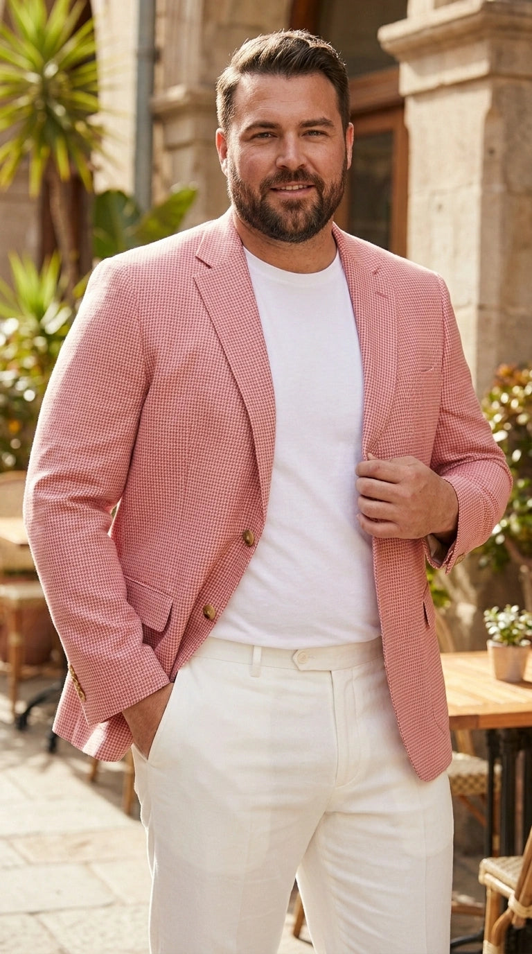 Men’s Red and white Houndstooth Summer Blazer, Lightweight Check Sport Coat for Weddings, Prom, Parties